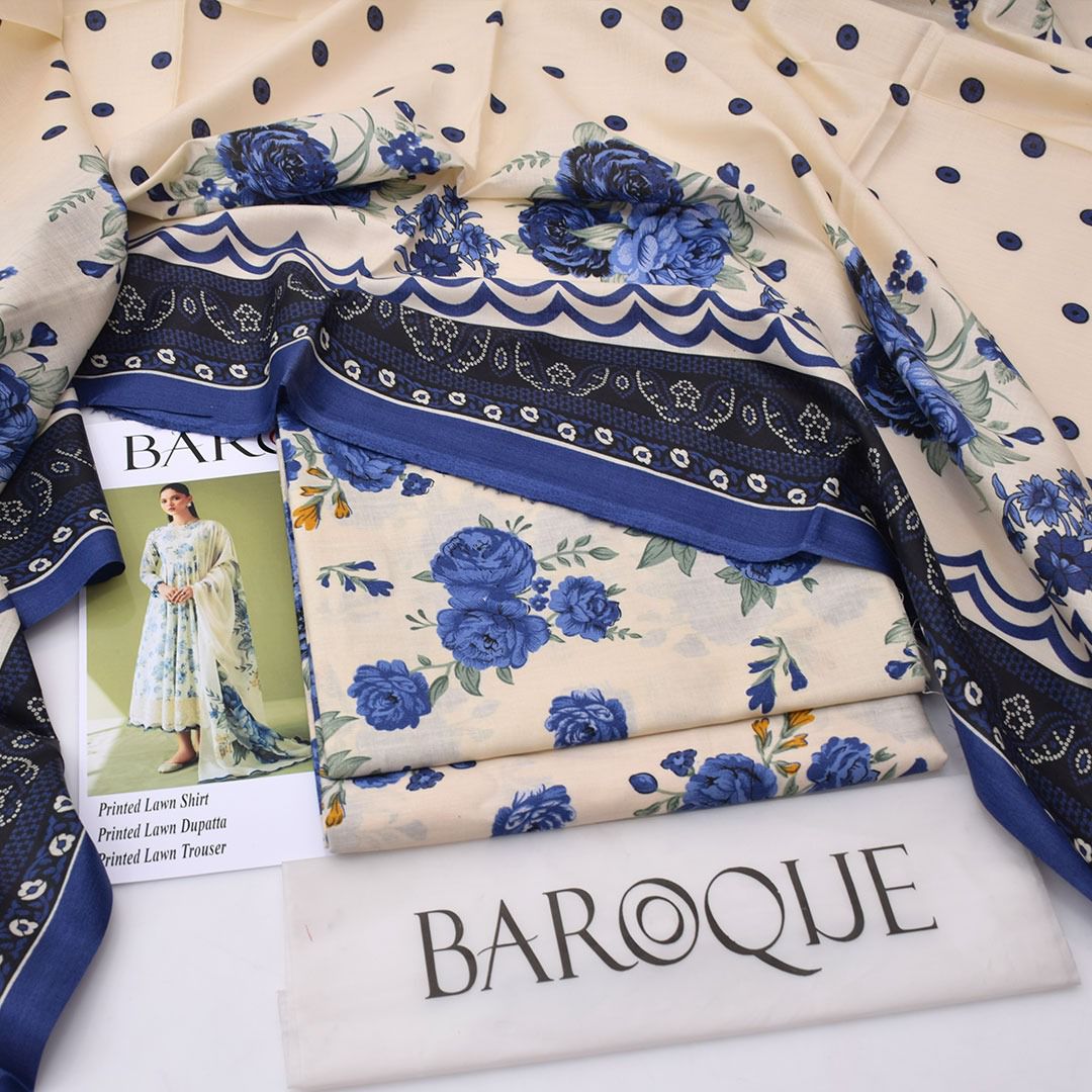 2026 Baroque Lawn Collection 3pcs Suit (Light Cream)