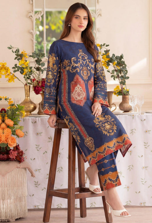 Deep Indigo & Rust Ensemble 2 Pcs DIGITAL PRINTED