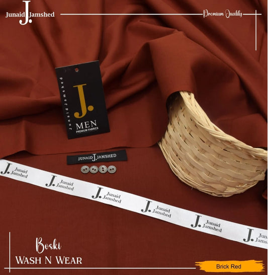 Junaid Jamshed Wash Wear Boski 100% Guaranteed Fabric (Brick Red)