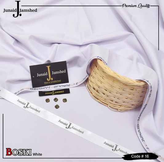 Junaid Jamshed Wash Wear Boski 100% Guaranteed Fabric (White)
