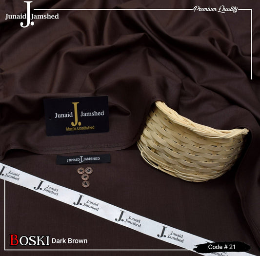 Junaid Jamshed Wash Wear Boski 100% Guaranteed Fabric (Dark Brown)
