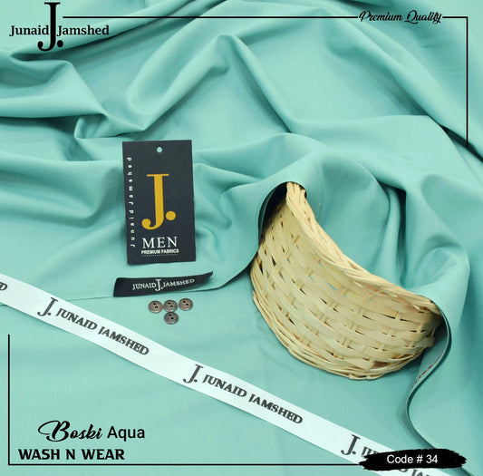 Junaid Jamshed Wash Wear Boski 100% Guaranteed Fabric (Aqua)