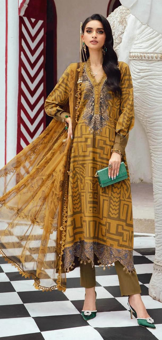 2026 Maria. B Lawn Collection 3pcs Suit (Mustard Yellow)