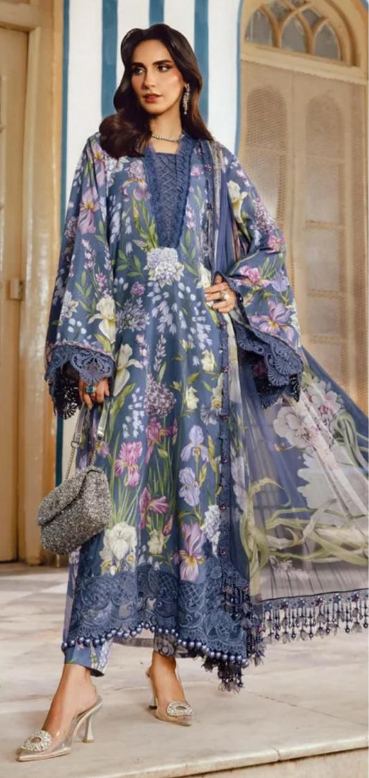 2026 Maria.B Lawn Collection 3pcs Suit (Ink Blue)