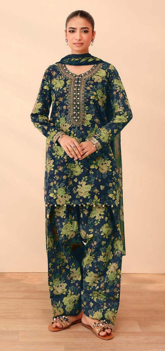 2026 Maria.B Lawn Collection 3pcs Suit (Deep Petrol Blue)