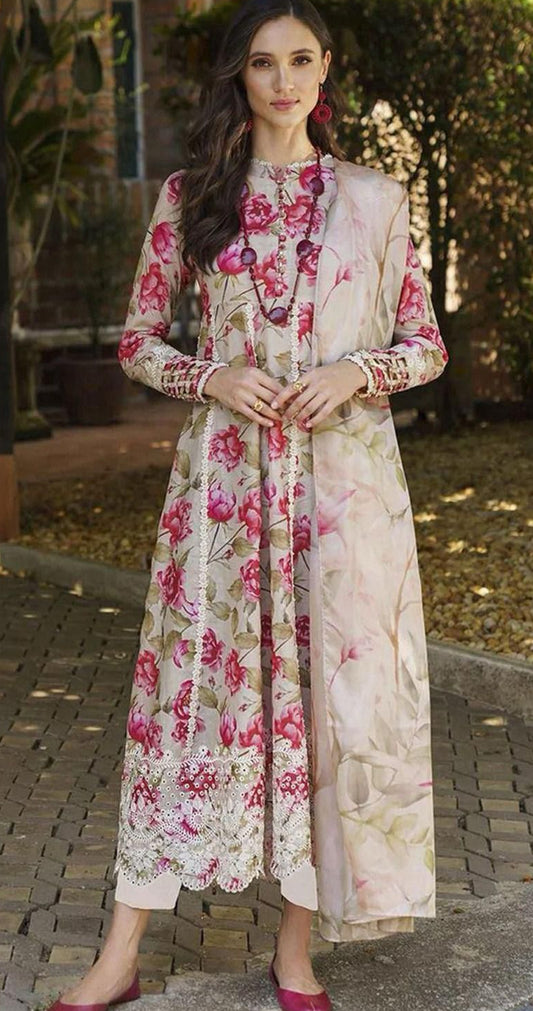 2026  IZNIK Lawn Collection 3pcs Suit (Creamy Off-White)