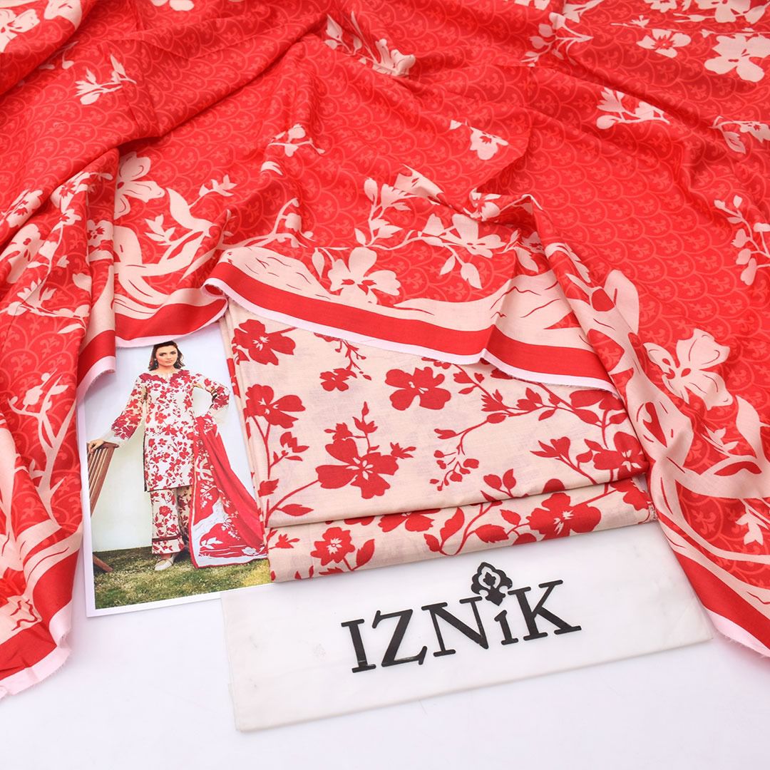 2026 IZNIK Lawn Collection 3pcs Suit (Vibrant Scarlet/ Tomato Red)