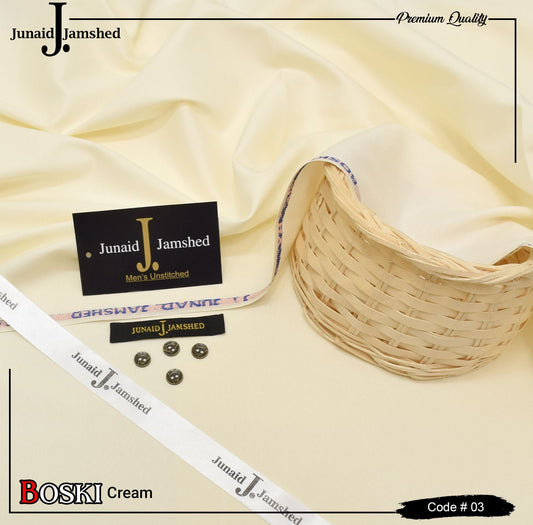 Junaid Jamshed Wash Wear Boski 100% Guaranteed Fabric (Cream)