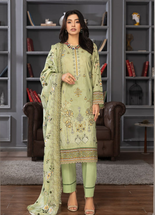 Elegant Floral Sage 3-Pcs Suit