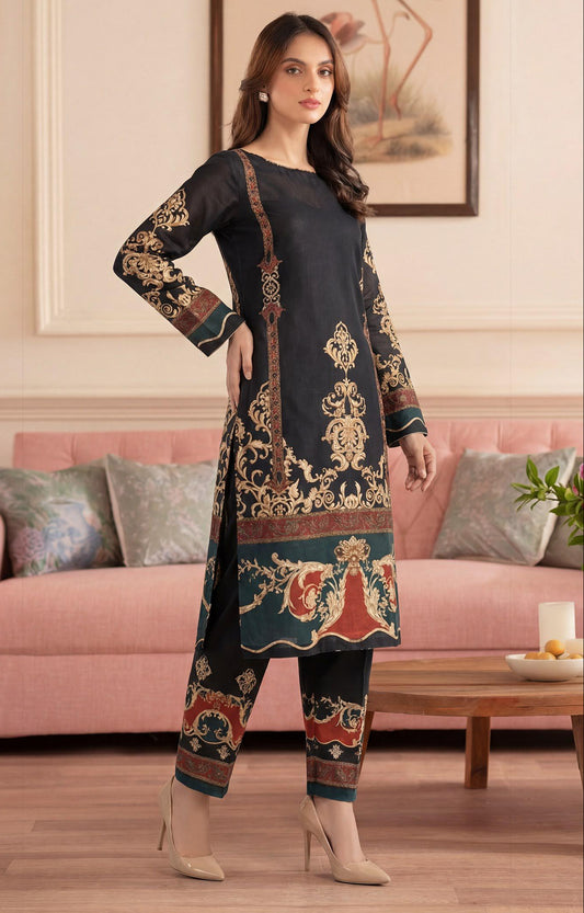Black Printed Lawn Ensemble 2 PCS DIGITAL PRINTED